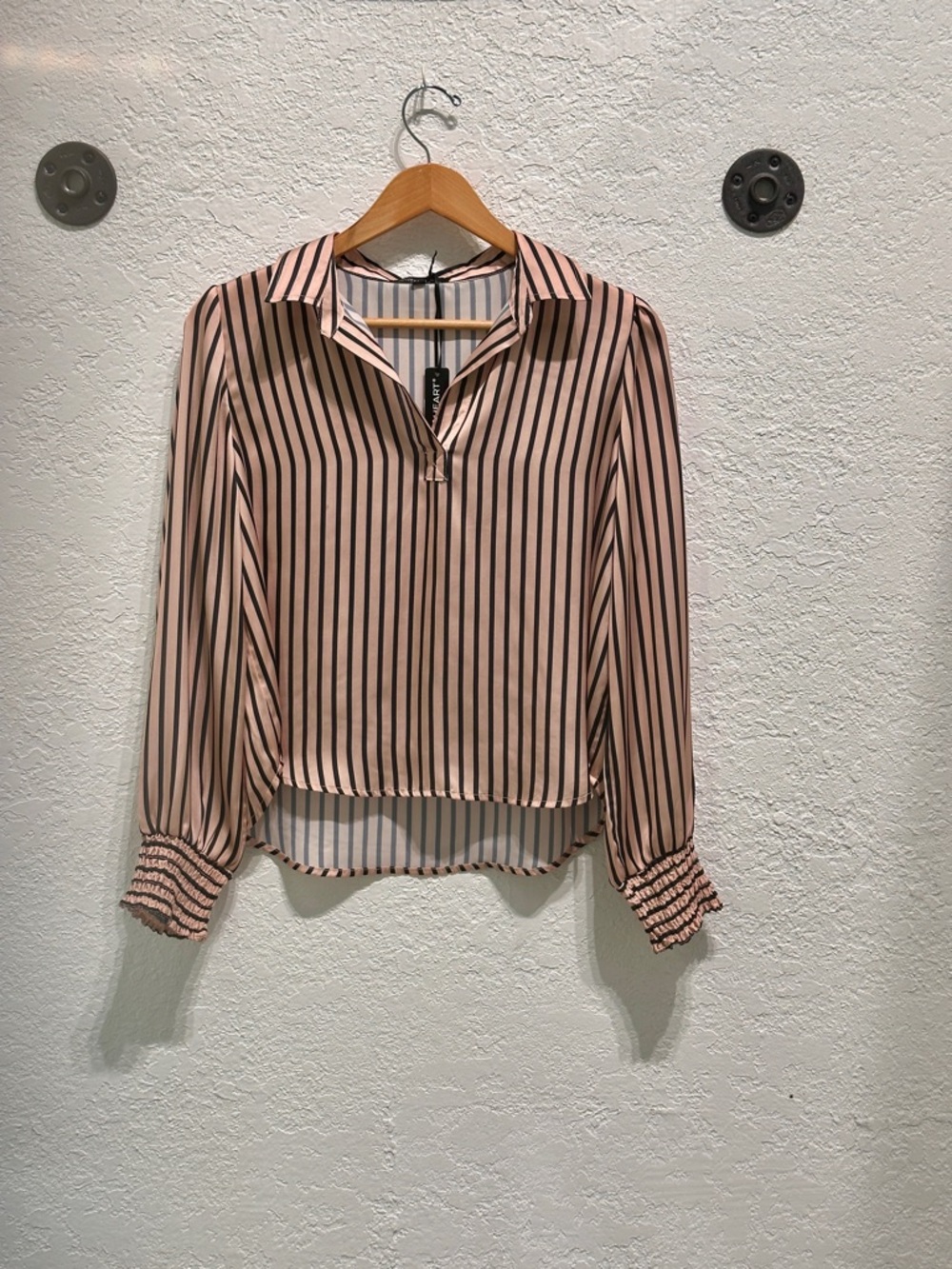Velvet Heart Tan and Black Vertical Stripe Button-Down Shirt